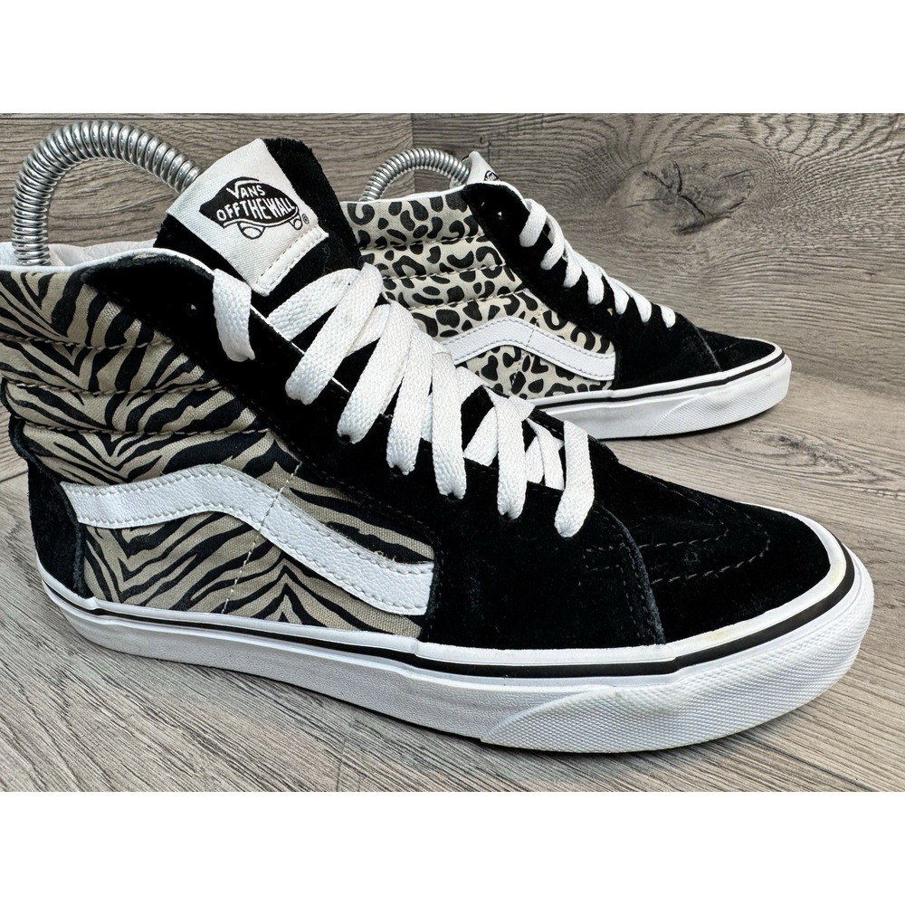 Vans Sk8-Hi Sneakers Black Animal Zebra Leopard High Top Mens 5.5 ~ Womens 7